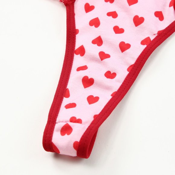 Red Lace Trim Heart Print Valentines Lingerie Set - Picture 13 of 16